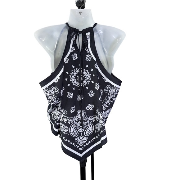Shein Vaca Black and White Bandana Print Halter Top XL - Picture 2 of 3